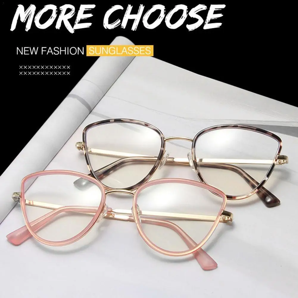 Metal Cat Eye Sunglasses  Ferrule Flat Mirror Female  European And American Fashion  Anti Blue Light Eyeglass Frame Retro Art