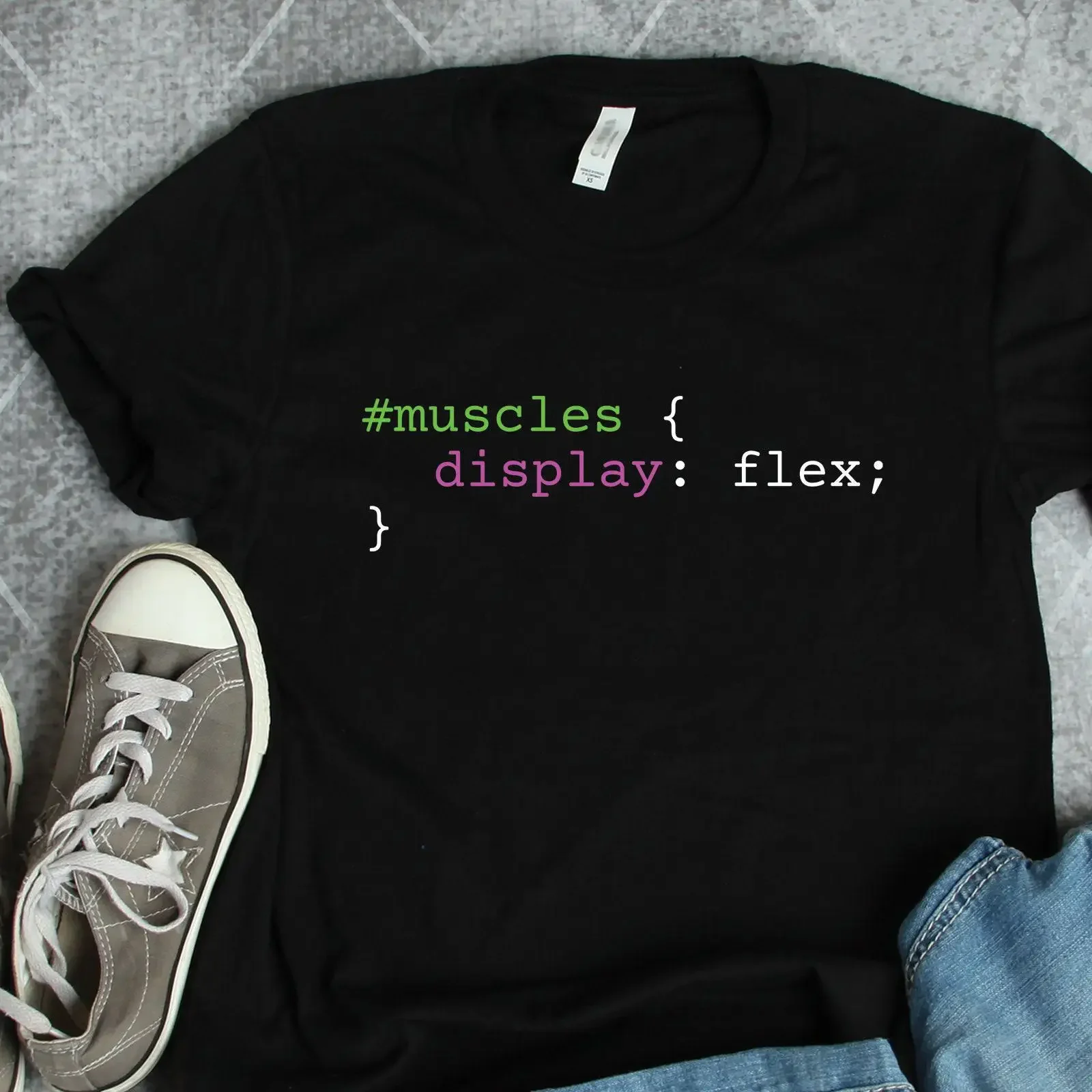 Muscle Flex CSS Coding and Fitness T Shirt Gym Computer Coder s Programming Developer vintage Washed Slightly Breathable Casual