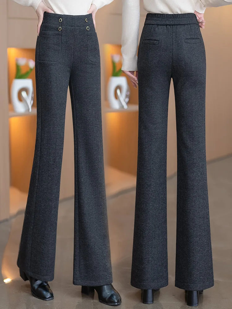 Deep Grey High Waist Flared Casual Pants Women's 2025 Spring Autumn Style Versatile Slimming Fashionable Trousers view 3