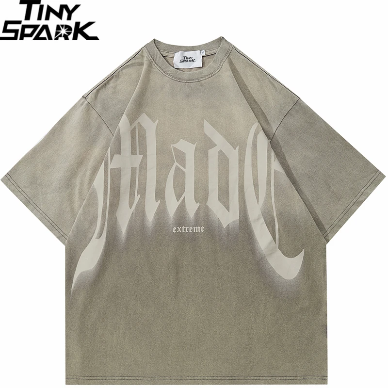 Men Streetwear Hip Hop Oversized T Shirt  Harajuku Gradient Color Tie Dye Letter Graphic T Shirt 2024 Loose Tshirt Tees Cotton