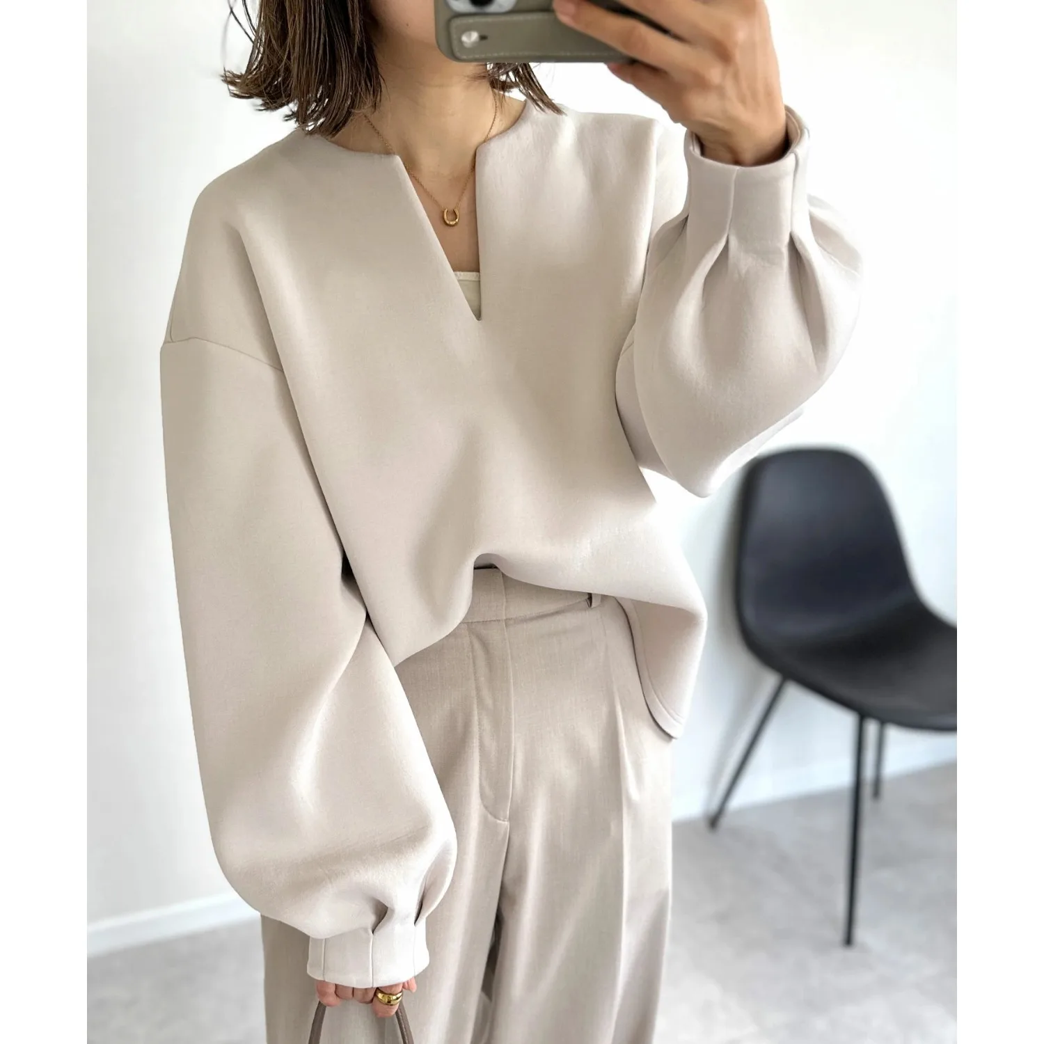 Losse V-Ne lange Sve katoenen sweatshirt Jaet ort Sle Fem bovenkleding comfortabel ademend casual streetwear