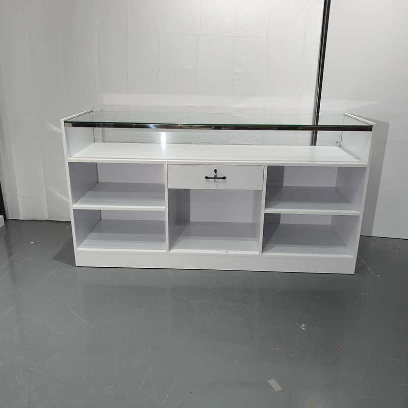 custom.Keway Store Fixtures Countertop Glass Display Showcase with 5mm Tempered Glass High Glossy LED Lighting Customizable Size