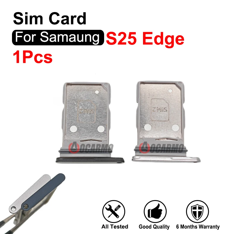 Black Silver Sim Tray For Samsung Galaxy S25Edge Dual Sim Card Holder Slot Replacement Part