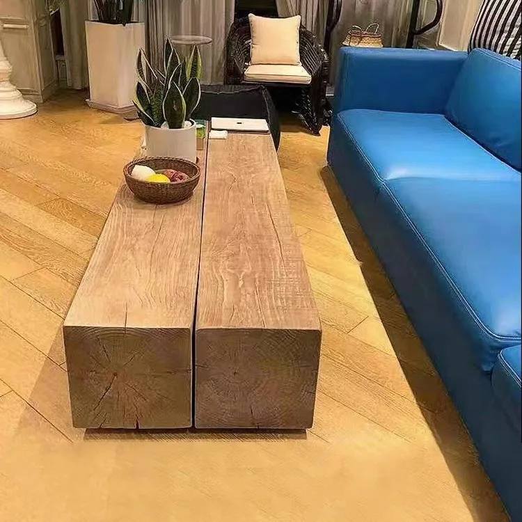 Solid wood clothing store reception wooden pier coffee table pastoral B & B log sofa low table