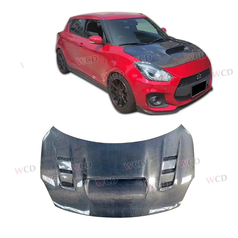 Wcd Real Carbon Fiber Hood Bonnet Front Valve Cover for Suzuki Swift sport ZC33S