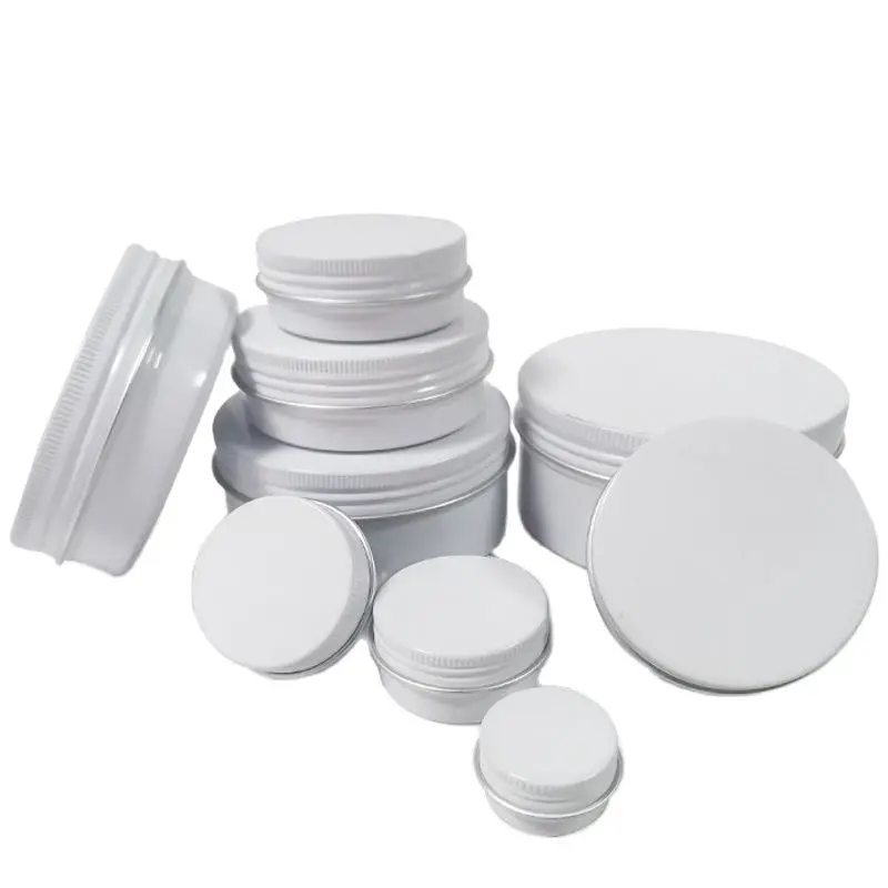 50Pcs 5ml 10ml 30ml 50ml 100ml Aluminum Tin Cans with Screw Lid Empty Candle Jar White Cream Blam Spice Tea Cosmetic Containers