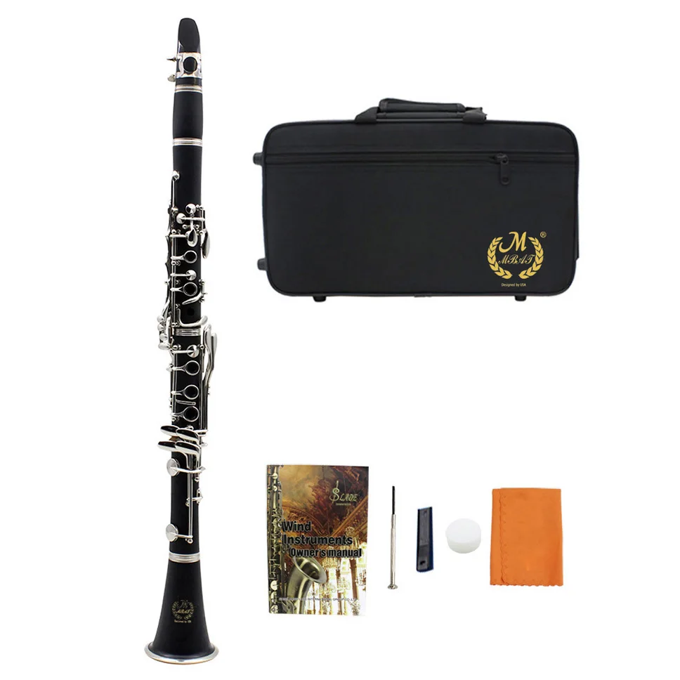 

MMBAT ABS 17 Key Clarinet BB Flat Soprano Binocular Clarinet with Cleaning Cloth Gloves Screwdriver Reed Case Woodwind Ins