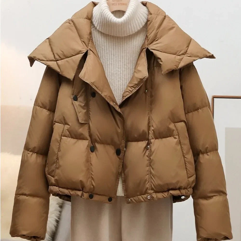 

2025 New Fashion Casual Winter Women Short White Duck Down Coat Female Thickened Warm Double Breasted Down Puffer Jacket Women