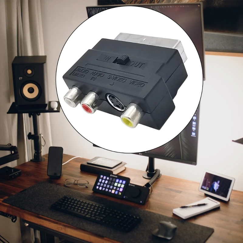 ビデオレコーダー接続用のオン/オフボタン付き 21PIN SCART 3RCA メスアダプター