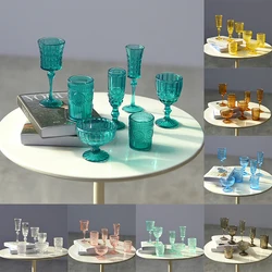 7Pcs 1:6 Dollhouse Miniature Water Cup Carved Wine Glass Champagne Glass Model Kitchen Furniture Decor Doll House Accessories