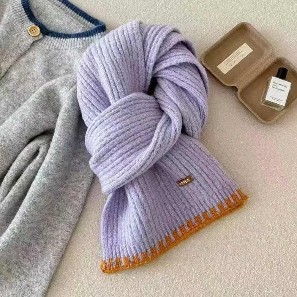 Fashion Knitted Women Knit Yarn Scarf Warm Windproof Cold Proof Neck Wrap Two Tone Edge Thermal Fall Winter Scarf Women
