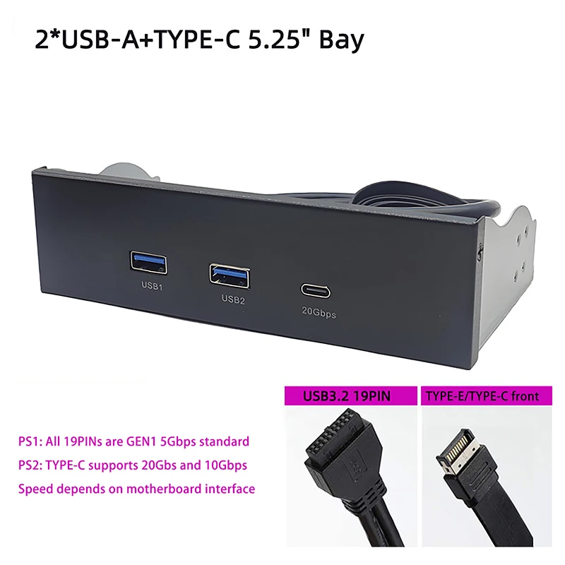 Panel przedni USB do PC 2 porty USB 3.2 GEN1 5 Gb/s + 1 port TYPE-C 10 Gb/s/20 Gb/s Hub do komputera stacjonarnego 5,25-calowy kieszeń na dyskietkę