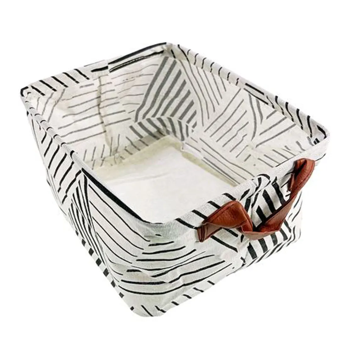 Folding Polyester Organizer Basket With Stripes Handle