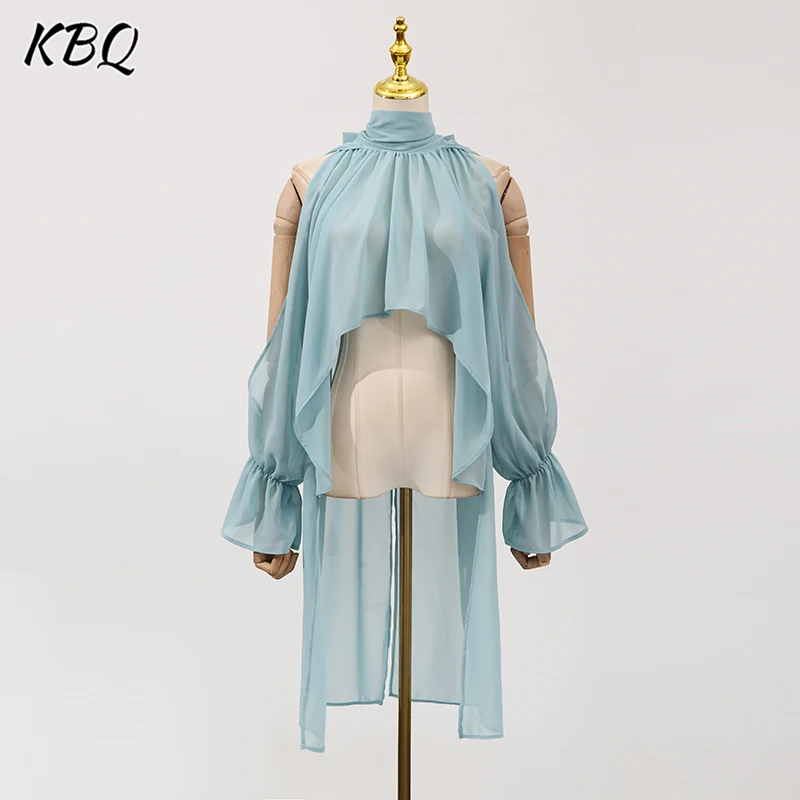 

KBQ свободные однотонные элегантные блузки со складками для женщин, водолазка с длинным рукавом, весенние темпераментные рубашки нестандартной формы, женская мода, новинка