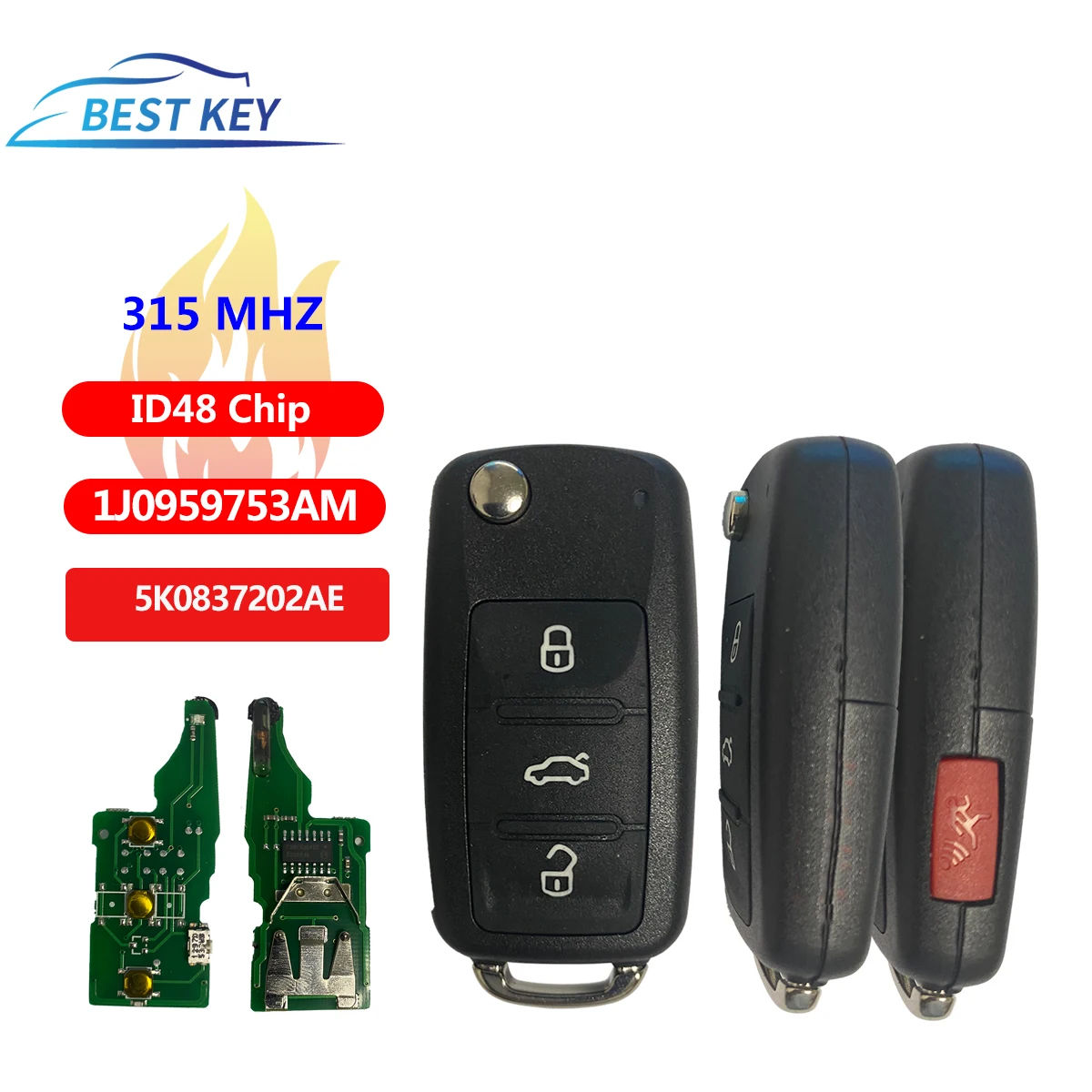 BEST KEY muslimah chiave a distanza per auto per VW Beetle Golf Passat Jetta 1 j0 959 753 AM 5FA008399-30 2000-2006 portachiavi 315Mhz ID48