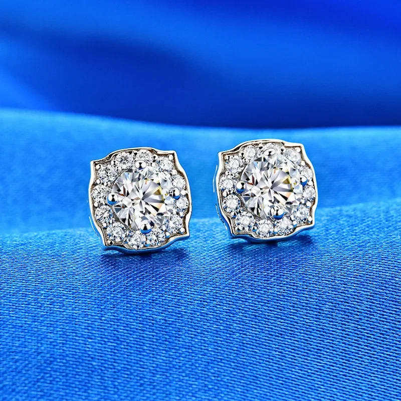 Solid Platinum PT950 Earrings female snow pear flower elegant fashion 18k white gold moissanite with sparkling diamonds earrings