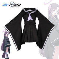 Game Blue Archive Anime Character Cosplay Girl Costume Black Sailor Suit Pleated Skirt Purple Tie School Uniform Suits