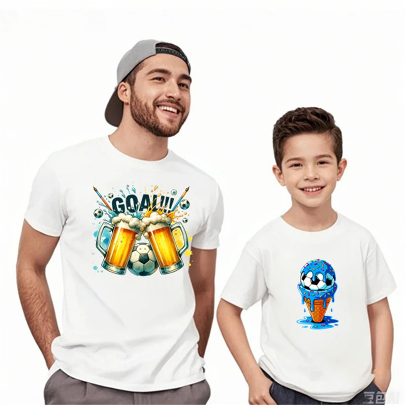 

Футболки для всей семьи на летнюю футбольную вечеринку 2026: футболки с коротким рукавом для папы и детей, комплекты для отца и сына, футболки для футбольного кубка