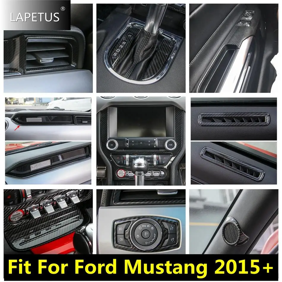 

Car Carbon Fiber Look Air AC Outlet Vent / Window Lift / Gear Shift Panel Accessories Cover Trim For Ford Mustang 2015 - 2021