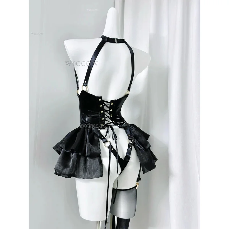 

DY20Sexy Dark Reign Maid Cosplay Costume Sexy Detachable Leather Leotard Elastic Bunny Girl Faux Leather Anime Dress For Casino