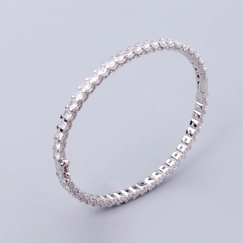 

Hot Brand Fashion Classic Brand Bangle Luxury Silver Color Polishing Beads Bracelet With Stone Women Wedding Party Jewelry