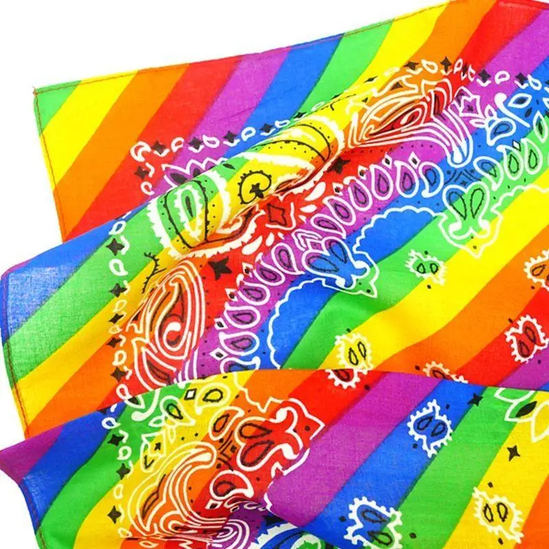 

652F Rainbow Stripes Paisley Floral Women Pocket Square Scarf Headband Bandana Hip-Hop Wristband Neck Tie