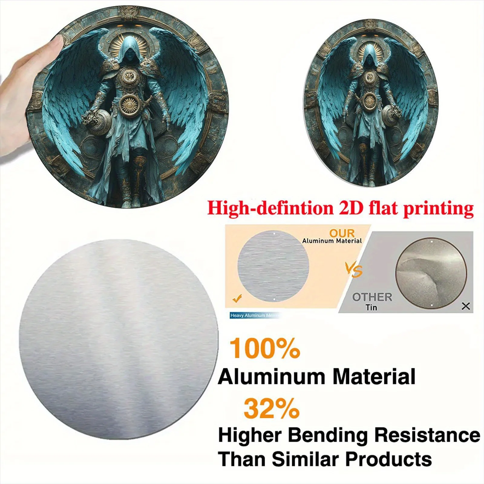 CIFBUY 2D Flat Angel Warrior Wings Wreath Aluminum Wall Art Waterproof Durable for Kitchen Cafe Home Living Room Office Decor