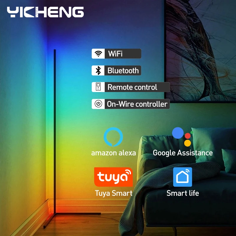 160cm White Tuya RGB Floor Lamp Smart APP Remote Control Modern Corner Floor Light Atmospheric Festival LED Stand Lighting