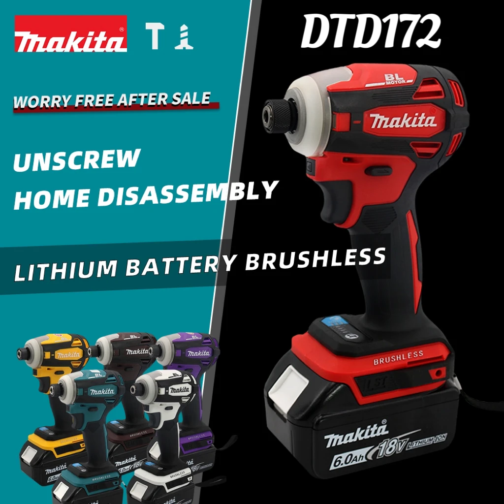 Makita DTD172 Cacciavite elettrico senza spazzole Trapano a percussione a batteria multifunzionale Utensili elettrici portatili ricaricabili per uso domestico