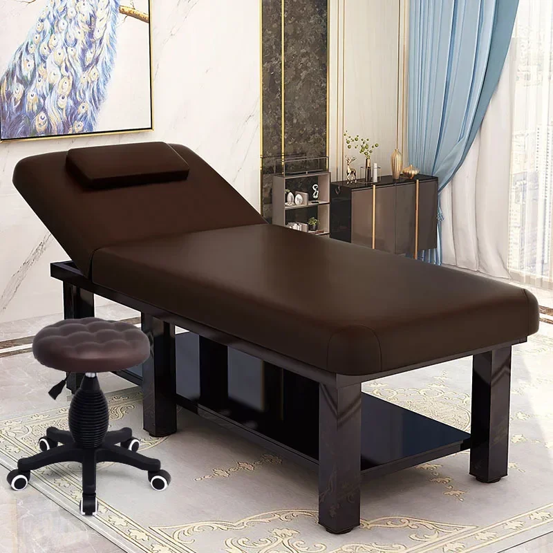 

High Quality Multifunctional Wooden Tattoo Lash Bed Brown Facial Chair for Spa Beauty Modern Design Folding Tables Bed Stool