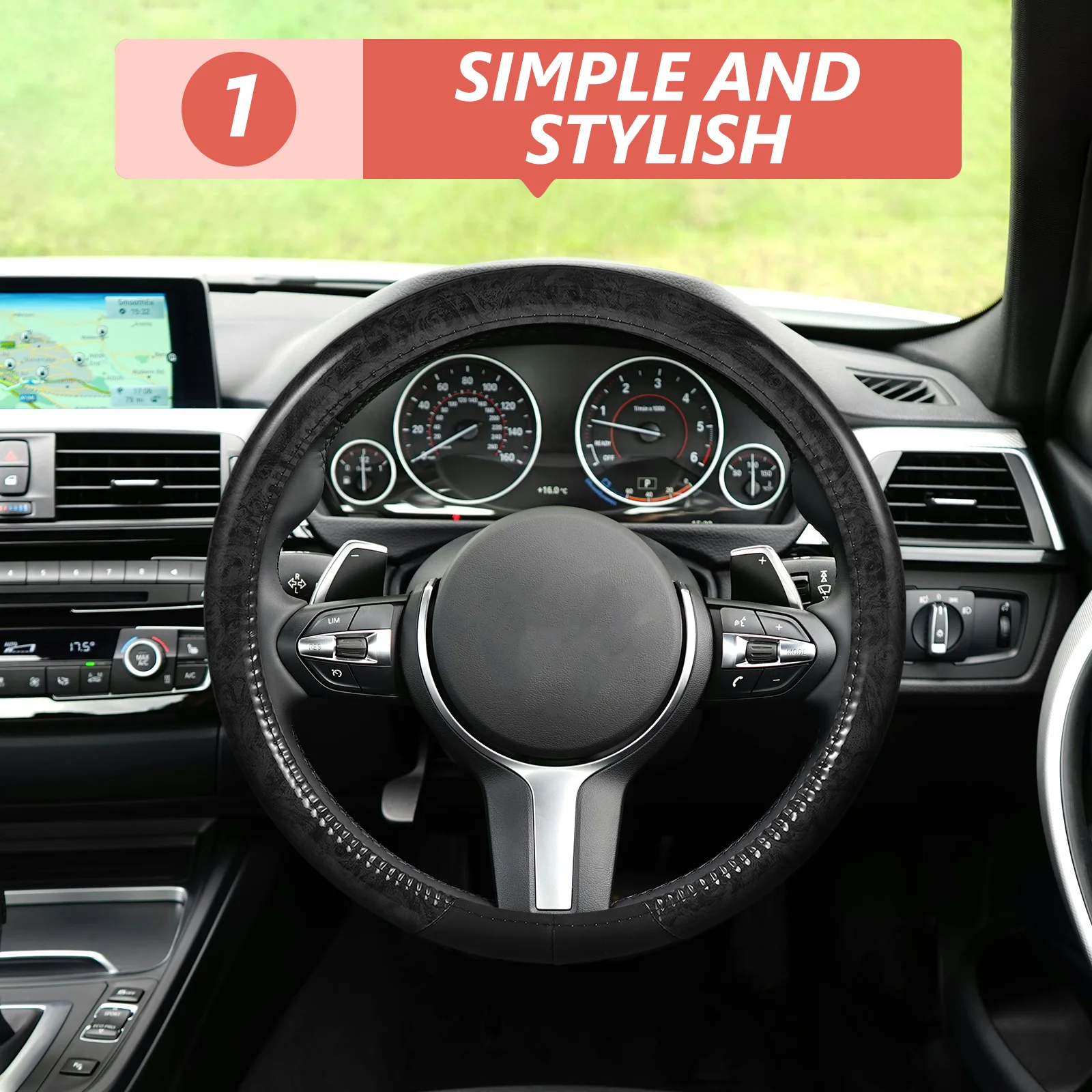 

Sweat-Absorbing Non-Slip PU Steering Wheel Cover Universal Car Accessory Durable Decorative for All Seasons Steering Wheel Cover