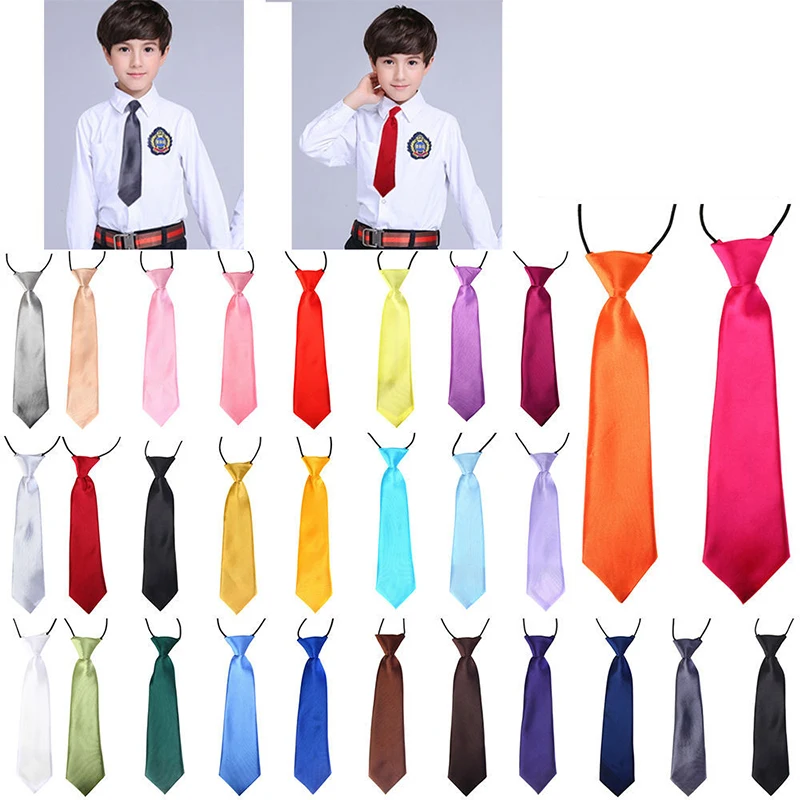 Fashion School Children Neck Tie Solid Color Easy To Wear For Girls Boys Kid Colorful Adjustable Pre-tied Wedding Party Necktie