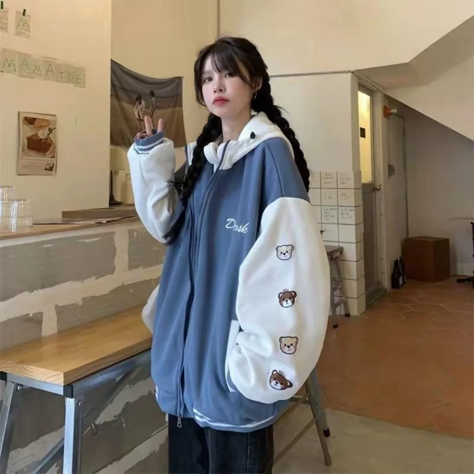 2024 Autumn/Winter New Women\'s Hoodie Jacket Korean Edition Loose Student Multi functional Fashion Baseball Jacket Women\'s Wear