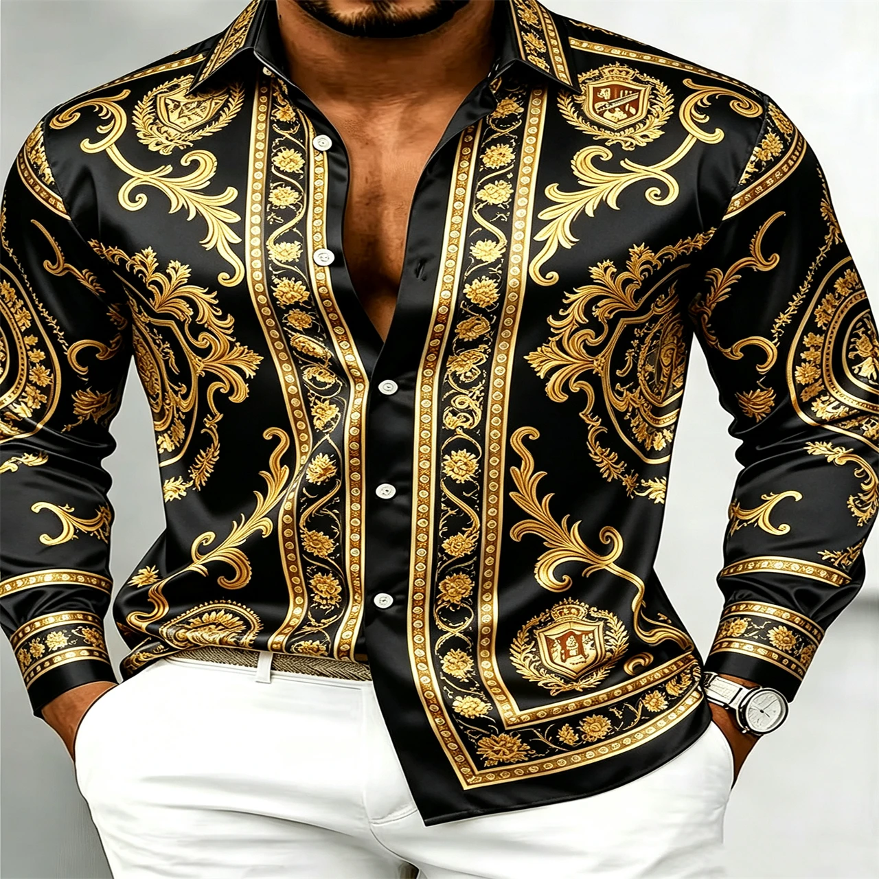 เสื้อเชิ้ตแขนยาวผ้าซาตินหรูสำห - Mens Satin Silk Dress Shirt บทวิจารณ์และราคา