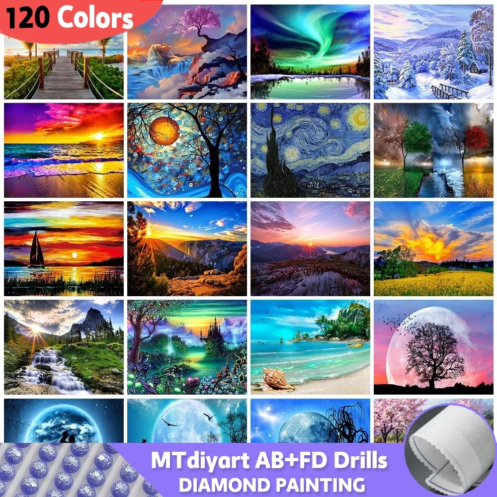 120 Colors Landscape AB FD DIY Diamond Painting Cross Stitch Kit Embroidery Beach Picture Mosaic Art New Collection 2024