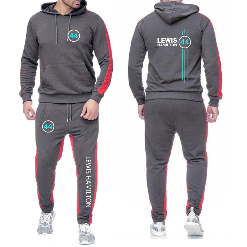 F1 driver Lewis Hamilton digital 44 Autumn Jogging Suits for Men Striped Hoodie+Pants Tracksuit Sportswear Clothing Sweat Suit