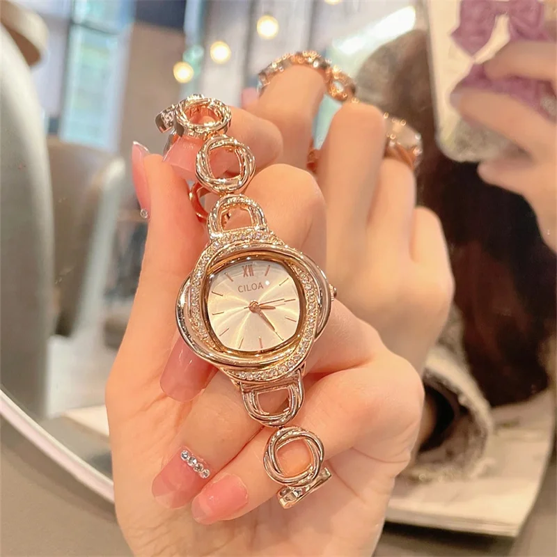 CILOA-Reloj de pulsera para mujer, pequeño y exquisito, de lujo, ligero, con diamantes