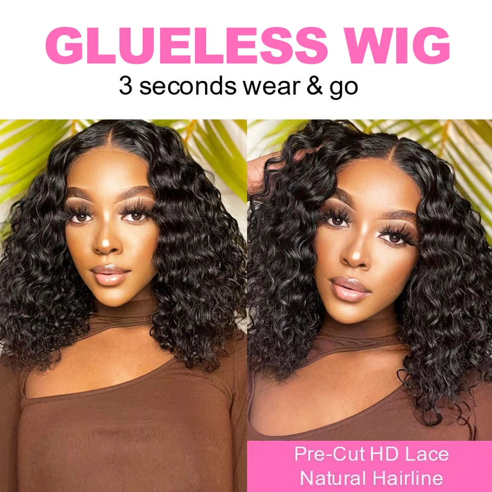 Wear And Go Glueless Human Hair Wig Bob Brazilian Water Wave Short Bob 4x4 Lace Closure Pre Plucked Human Wigs Ready To Go