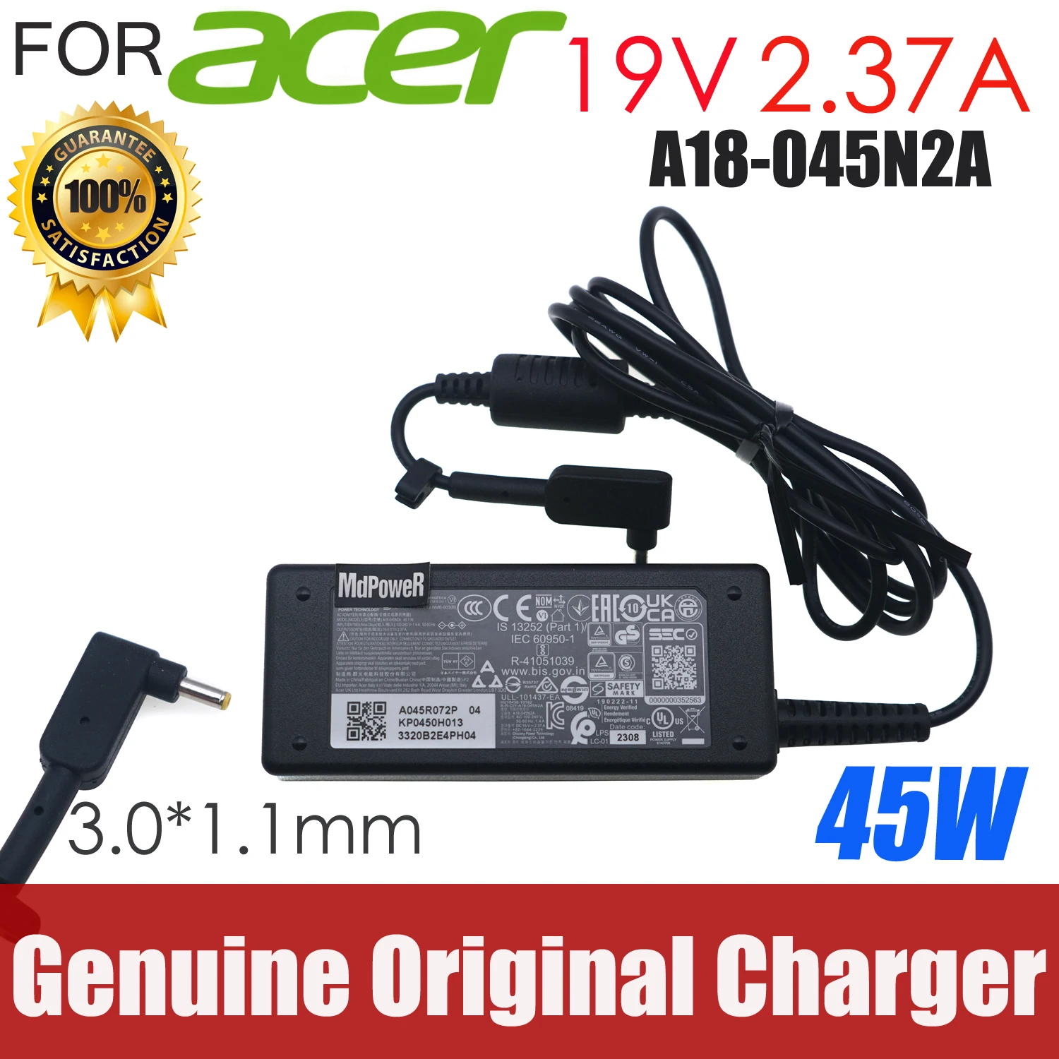 

Genuine Chicony A18-045N2A A045R072P 19V 2.37A 45W 3.0x1.0mm Laptop AC Adapter For Acer Power Supply PA-1450-26 A13-045N2A