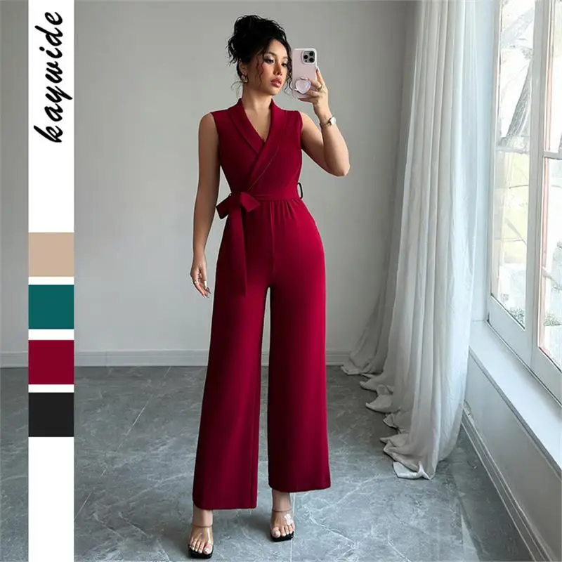

High Waist Wide Leg Jumpsuit Women's Commuter Pants No Ironing Needed Spring Summer Casual High Waist Nine Points Other Material