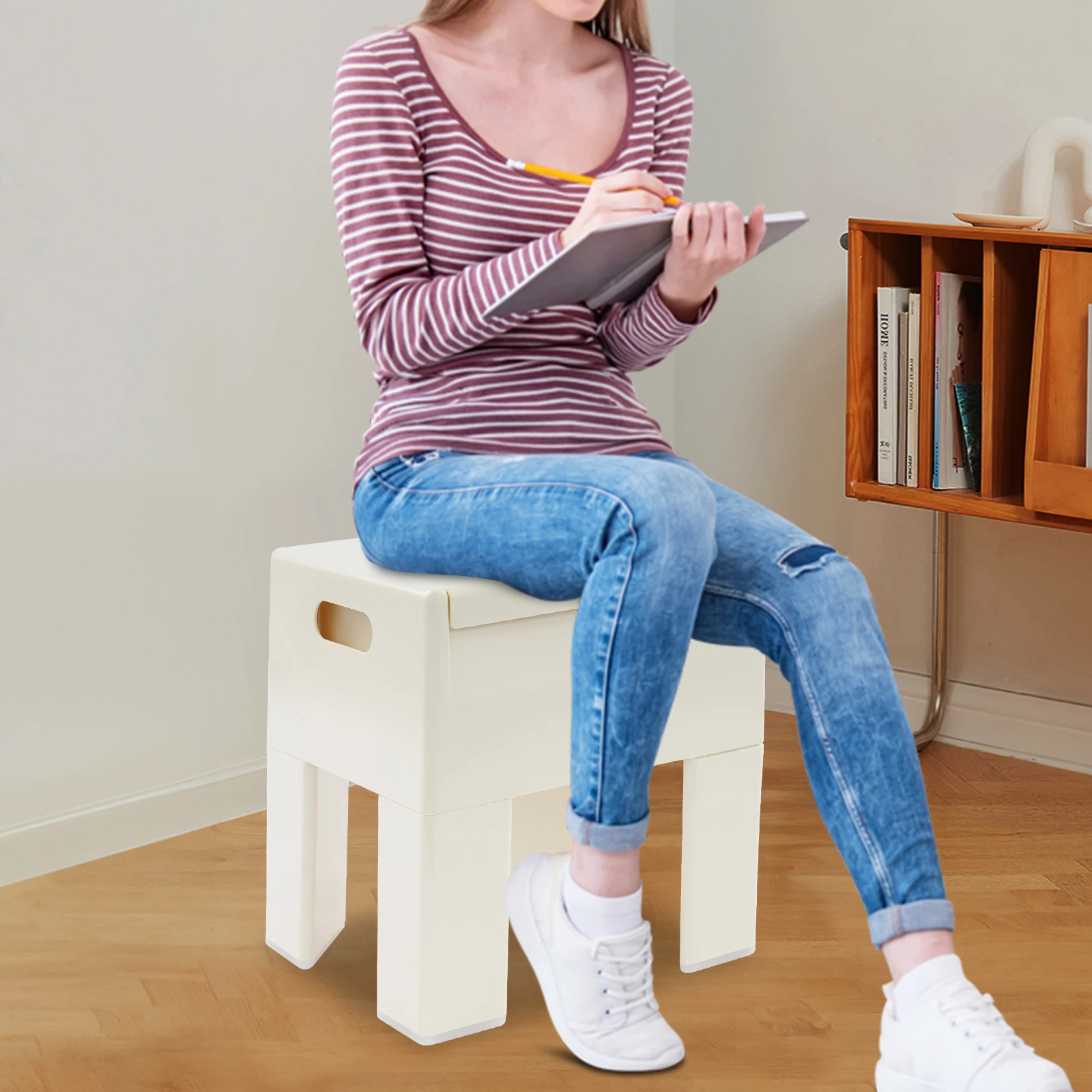 

Modern Multifunctional ABS White Low Stool End Table, Small Side Table for Bedroom, Dorm and Small Spaces, Decor End Table 130kg