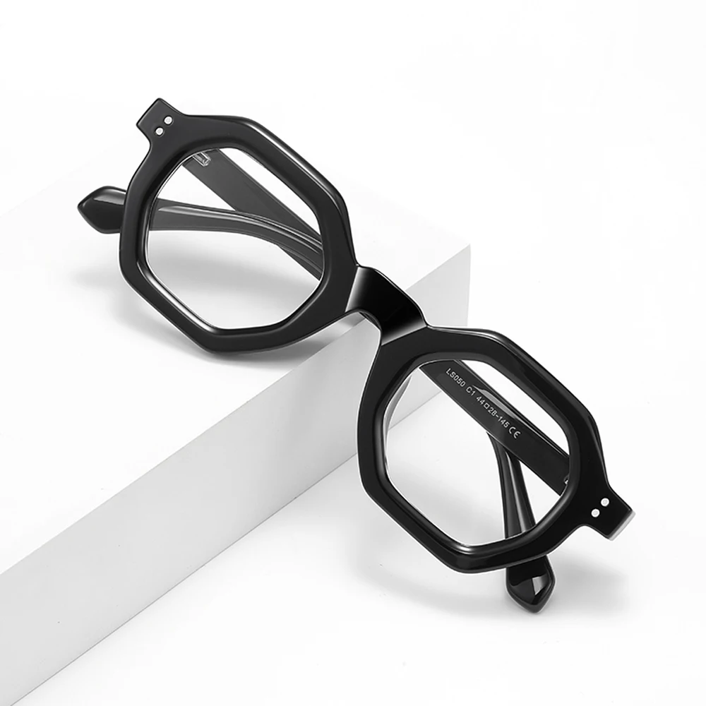 Kachawoo male hexagon glasses blue light filter TR90 acetate black green polygon glasses frame female retro European style