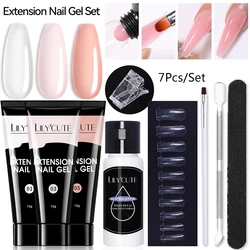 LILYCUTE 7Pcs/Set 15ml Clear Quick Extension Nail Gel with Slip Solution Nail Pusher Nail Clip Brush File Extension Gel Tools