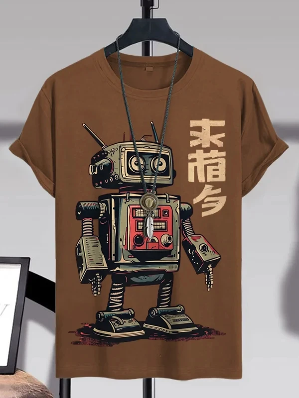 Men's Robot Funny T Shirt Short Sleeve Basic Tshirts 3D Printed O-Neck Camisa Casual Party Summer Loose Quick Dry Y2k Tees Tops