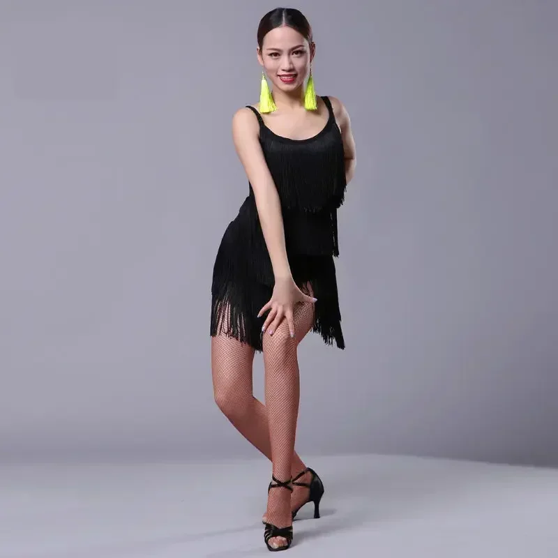 2023 meninas mulheres moderno vestido de dança latina de salão borla franja salsa tango dança traje vermelho preto desempenho palco wear