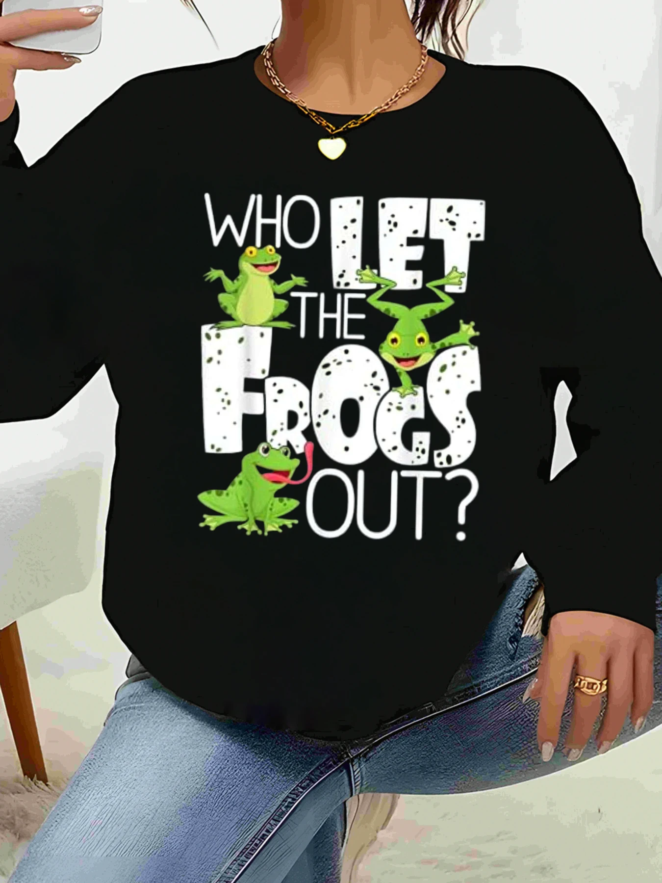 

Толстовка с длинными рукавами на Хэллоуин с принтом лягушки Who Let the Frogs Out, женская повседневная одежда, праздничный наряд