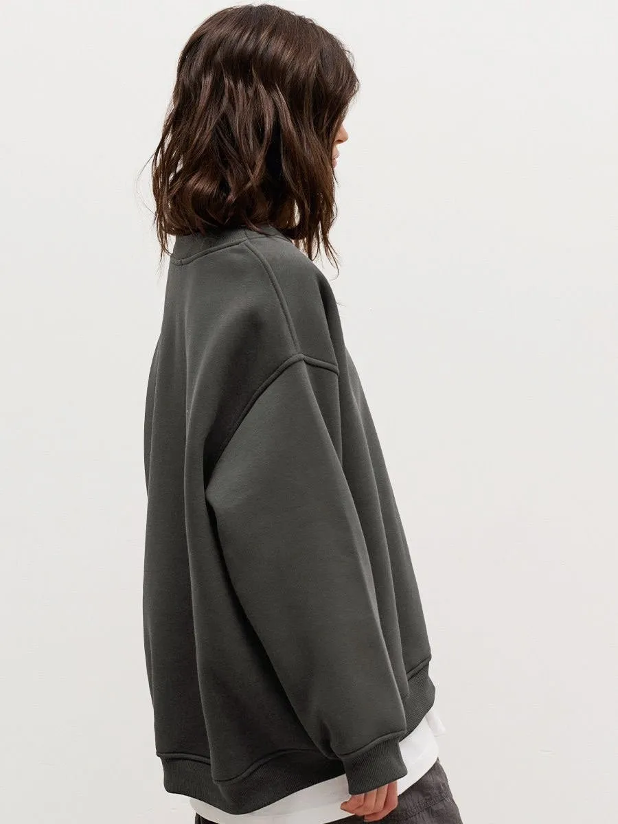 Round Neck Pullover Hoodie Mid Length Alternative Street with Loose Fit Single Regular Thickness Streetwear Women Sweatshirts