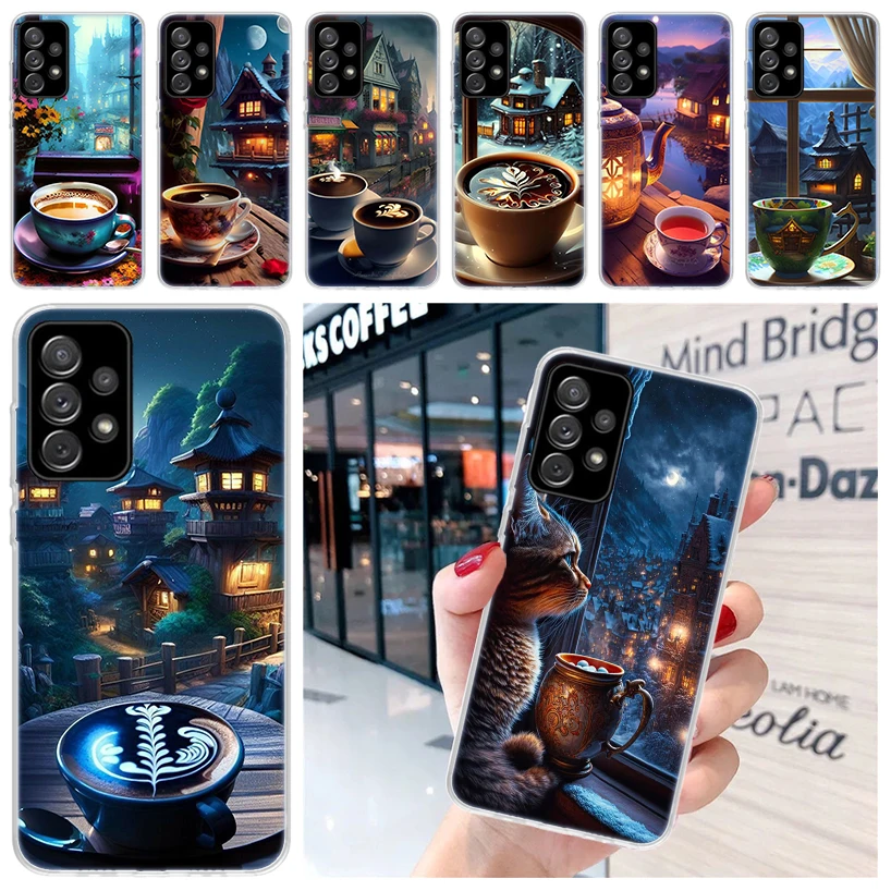 Good Night Coffee Tea Soft Phone Case for Samsung A55 A54 A53 A52 A15 A14 A13 A12 A25 A24 A23 A22 A35 A34 A33 A32 A03S A02S A04S