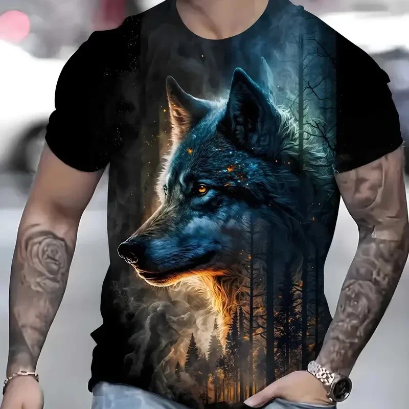 New Top Summer Casual Wolf 3d Printed Men's Short Sleeve Clothing Quick Drying Sport Shirt Retro Oversized T-shirt