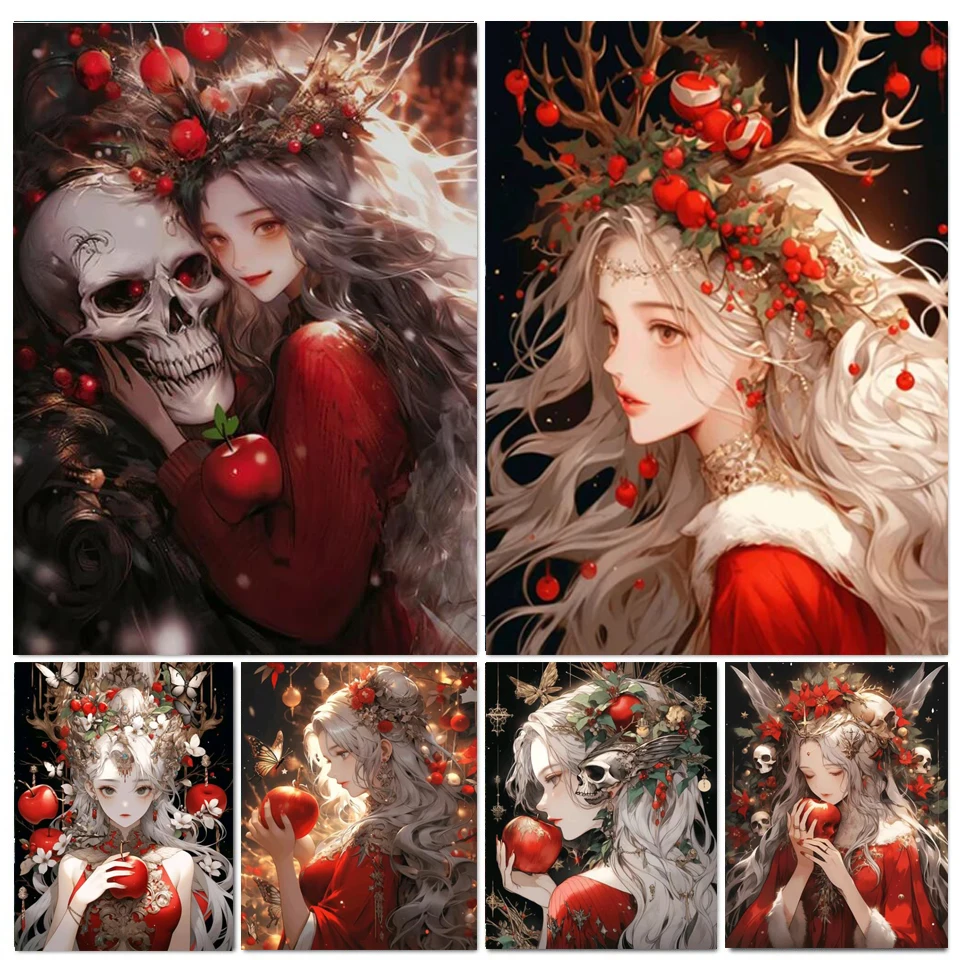 Pintura de diamantes de pesadilla antes de Navidad, mosaico de diamantes completo, punto de cruz DIY, bordado de calavera de niña, H620, novedad de 2024